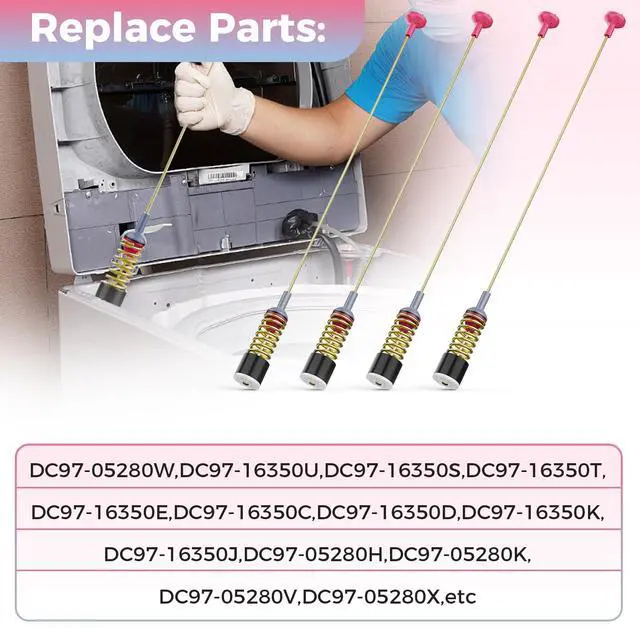 Alt view image 3 of 7 - 4 Pcs DC97-16350U DC97-16350T Suspension Rods for Samsung Washers | Fits WA50R5200AW/US & WA50R5400AV/US. Upgraded set replaces DC97-16350U, 16350T & 16350S. Fixes shaking & UE error codes