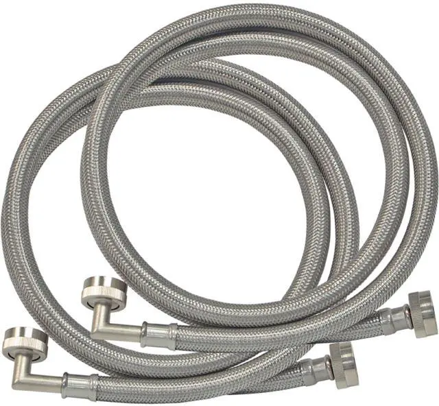 Main image of 6 ft Washing Machine Hose Connectors with Elbows, Pack of 2, 3/4 in FHT x 3/4 in FHT, Braided Stainless Steel, 41066