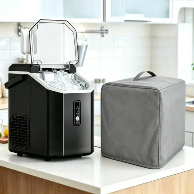 Alt view image 3 of 6 - 210D Oxford Ice Maker Cover, Waterproof Dust Resistant Shield for Portable Countertop Units, Features Adjustable Strap and Carry Handles(Gray)