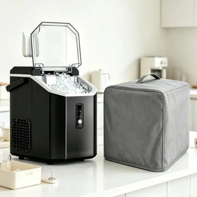Alt view image 5 of 6 - 210D Oxford Ice Maker Cover, Waterproof Dust Resistant Shield for Portable Countertop Units, Features Adjustable Strap and Carry Handles(Gray)