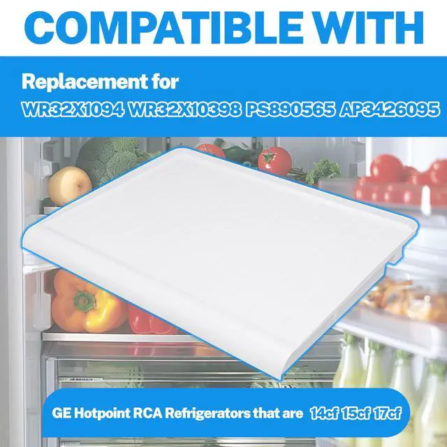 Alt view image 2 of 7 - WR32X10398 Crisper Pan Cover Compatible with GE Hotpoint RCA Refrigerators that are 14cf 15cf 17cf WR32X1094 PS890565 AP3426095 Vegetable Crisper Drawer Cover Replacement Only White