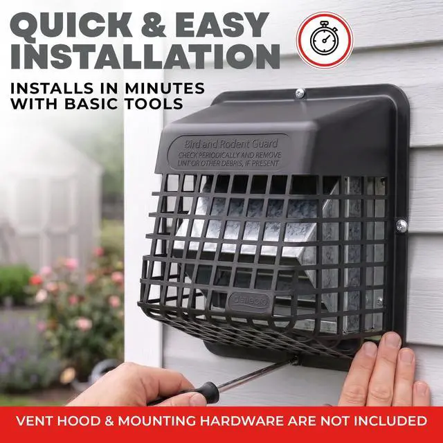 Alt view image 5 of 7 - Bird Guard Outdoor Vent Cover,Fits 3-4 Inch Vent Hoods, Black | Dryer and bathroom exhaust vent cover, durable plastic universal bird guard prevents birds, rodents and debris from entering