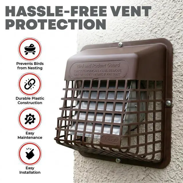 Alt view image 3 of 6 - Bird Guard Outdoor Vent Cover,Fits 3-4 Inch Vent Hoods, Brown | Dryer and bathroom exhaust vent cover, durable plastic universal bird guard prevents birds, rodents and debris from entering