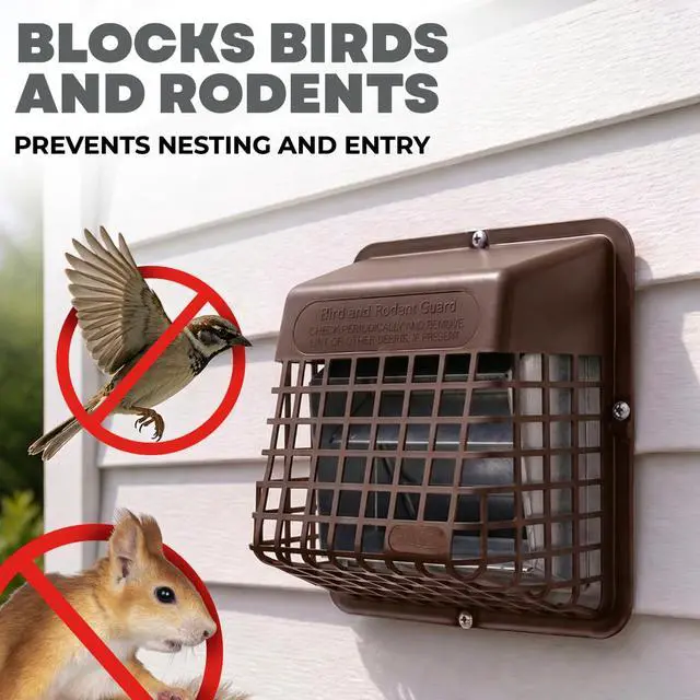 Alt view image 4 of 6 - Bird Guard Outdoor Vent Cover,Fits 3-4 Inch Vent Hoods, Brown | Dryer and bathroom exhaust vent cover, durable plastic universal bird guard prevents birds, rodents and debris from entering
