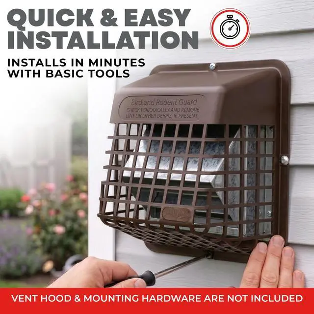 Alt view image 5 of 6 - Bird Guard Outdoor Vent Cover,Fits 3-4 Inch Vent Hoods, Brown | Dryer and bathroom exhaust vent cover, durable plastic universal bird guard prevents birds, rodents and debris from entering