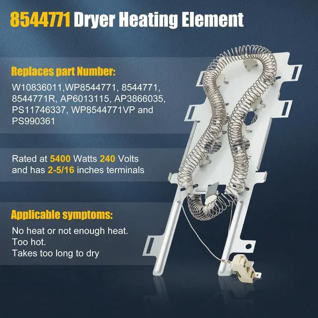 Alt view image 2 of 7 - 8544771 Dryer Heating Element 279816 Thermostat 279973 3392519 Cut-Off Fuse | Wp8544771 Compatible With Whirlpool Maytag Kenmore Electric Dryer, Heat-Resistant Nickel Easy Installation for Home Diy