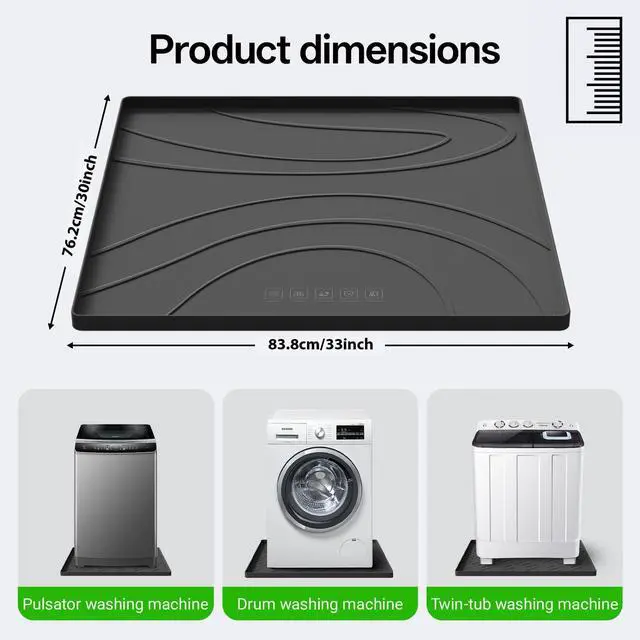 Alt view image 2 of 7 - Washing Machine Drain Pan Silicone mat 30x33 Inch Non-Slip Waterproof Washer Drip Tray, Anti-Vibration Soft Mat for Under Dryer or Washer, Floor Leak Protector for Laundry Room