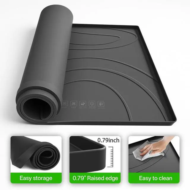 Alt view image 3 of 7 - Washing Machine Drain Pan Silicone mat 30x33 Inch Non-Slip Waterproof Washer Drip Tray, Anti-Vibration Soft Mat for Under Dryer or Washer, Floor Leak Protector for Laundry Room