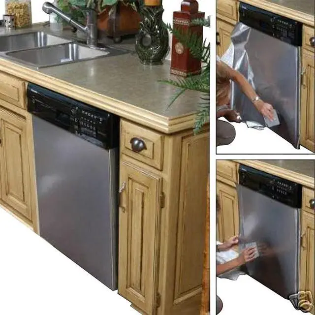 Alt view image 2 of 6 - Peel and Stick Stainless Steel Replacement Door Panel Wrap for Appliances Vinyl Dishwasher Cover 26" X 36" Easy Cut to fit, Waterproof, Heat, Scratch Resistant, Durable