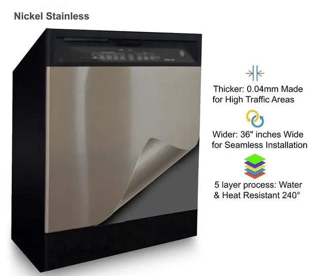 Alt view image 3 of 6 - Peel and Stick Stainless Steel Replacement Door Panel Wrap for Appliances Vinyl Dishwasher Cover 26" X 36" Easy Cut to fit, Waterproof, Heat, Scratch Resistant, Durable