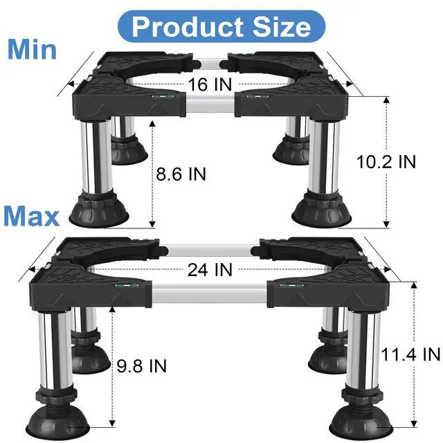 Alt view image 2 of 7 - Mini Fridge Stand Adjustable Height 12.2"-13.4" Washer and Dryer Stand Base with 4 Strong Feet Washing Machine Universal Stand Base for 16"-24" Furniture Portable Appliance Pedestal Black