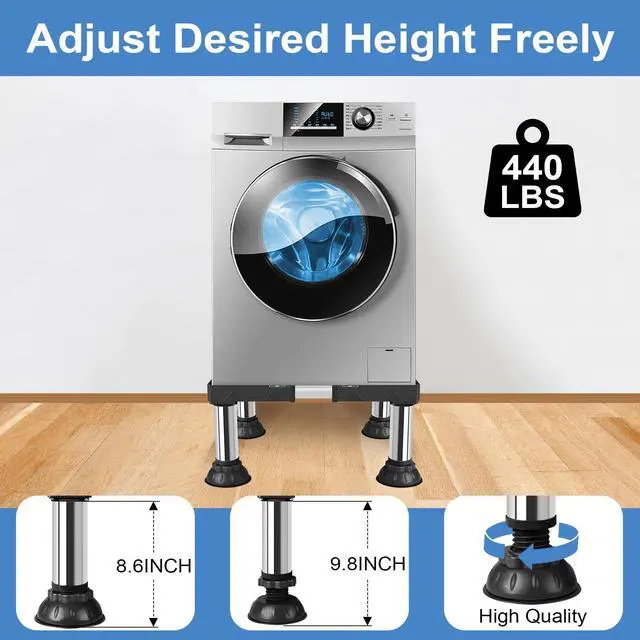 Alt view image 4 of 7 - Mini Fridge Stand Adjustable Height 12.2"-13.4" Washer and Dryer Stand Base with 4 Strong Feet Washing Machine Universal Stand Base for 16"-24" Furniture Portable Appliance Pedestal Black