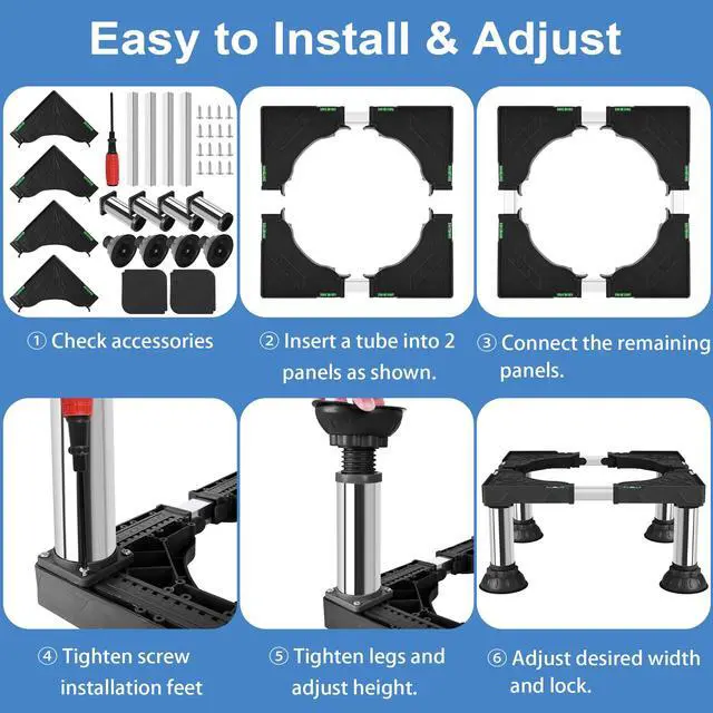Alt view image 7 of 7 - Mini Fridge Stand Adjustable Height 12.2"-13.4" Washer and Dryer Stand Base with 4 Strong Feet Washing Machine Universal Stand Base for 16"-24" Furniture Portable Appliance Pedestal Black