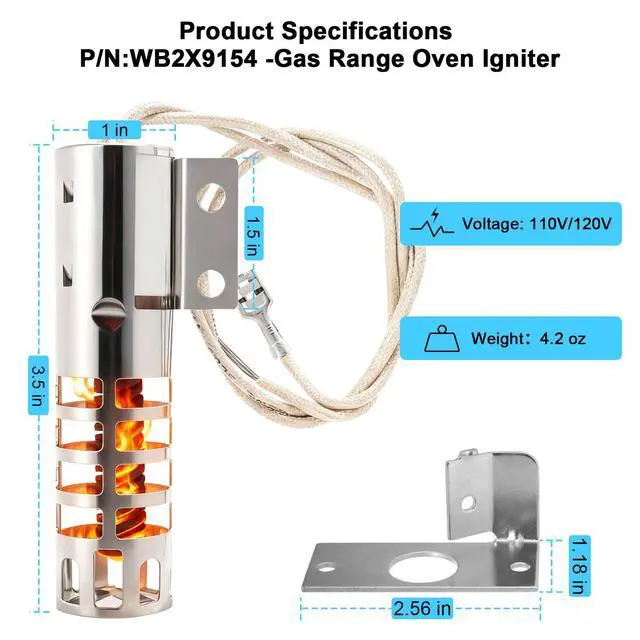 Alt view image 2 of 6 - WB2X9154 Oven Igniter Compatible with GE Round Gas Range Igniter Replacement Parts WB13K10027 WB13K3 PS243425 AP2014008