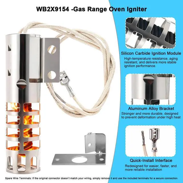 Alt view image 3 of 6 - WB2X9154 Oven Igniter Compatible with GE Round Gas Range Igniter Replacement Parts WB13K10027 WB13K3 PS243425 AP2014008