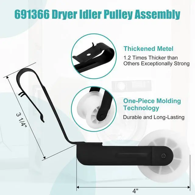 Alt view image 4 of 7 - 4392065RC Dryer Repair Kit Including 691366 Idler Pulley, 341241 Dryer Belt | 4392065RC Dryer Parts for Whirlpool Kenmore Roper Maytag Sears Amana Dryer