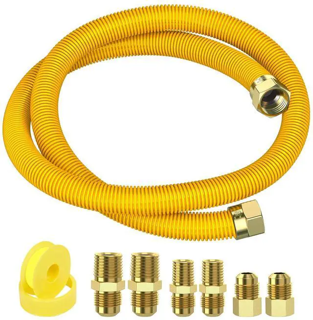 Main image of 60" Flex Gas Line, Gas Dryer Connector Kit, Stove/Water Heater/Dryer Gas Line with Connectors 1/2" MIP 1/2"FIP 3/4"MIP, 5/8 in.OD(1/2 in. IDCoated Corrugated Stainless Steel Tubing 15/16-16"UN Nut