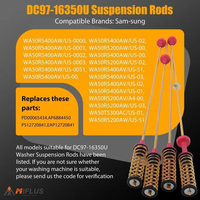 Alt view image 7 of 7 - DC97-16350S DC97-16350U DC97-16350T DC97-16350V Washer Suspension Rods Compatible for Samsung WA50R5200AW/US WA50R5400AV/US WA45N3050AW/A4 WA45T3200AW/A4 WA54R7200AW/US Washer Parts by