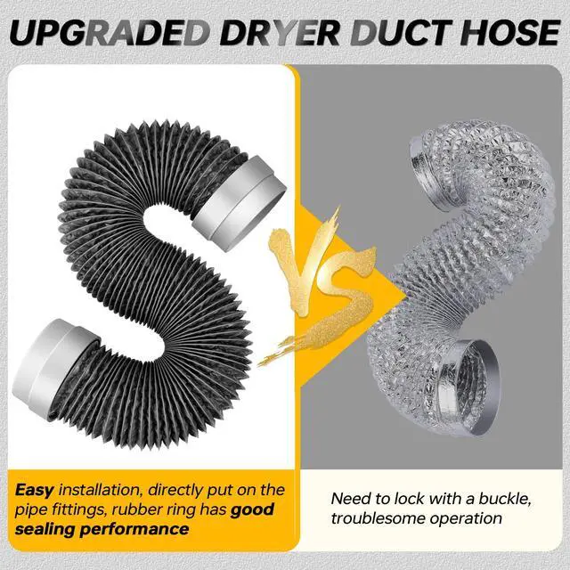 Alt view image 3 of 7 - 8FT Dryer Vent Hose 4 Inch, Heavy Duty Flexible Aluminum Duct | Rubber Seal Connectors, Easy Install, 6-Layer Aluminum, Heat Resistant Exhaust Hose for Tight Spaces, Vent Kit & 2 Clamps