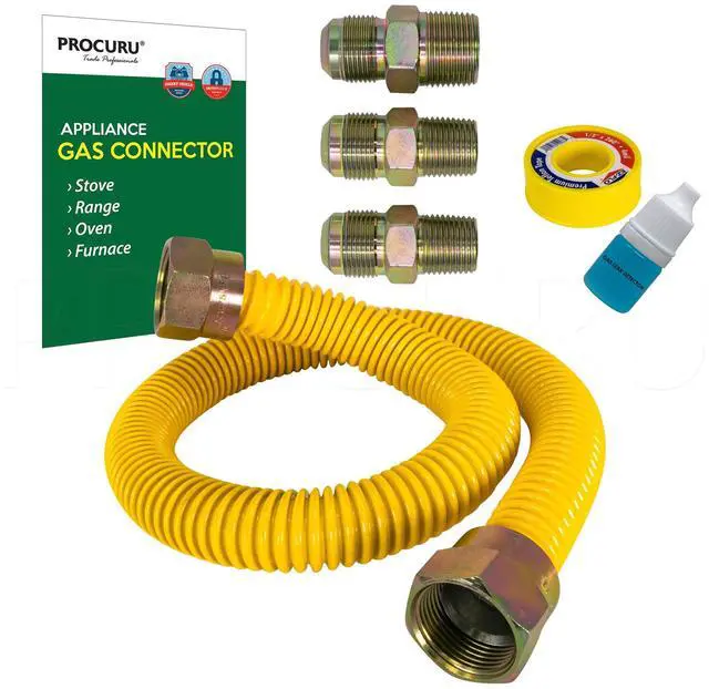 Main image of 5/8" OD x 18" (1.5Ft) Flexible Gas Connector Kit for Stove Range, Furnace, WeatherProof Stainless Steel Tubing with SafeGuard Yellow-Coating (Green-A1 Series)