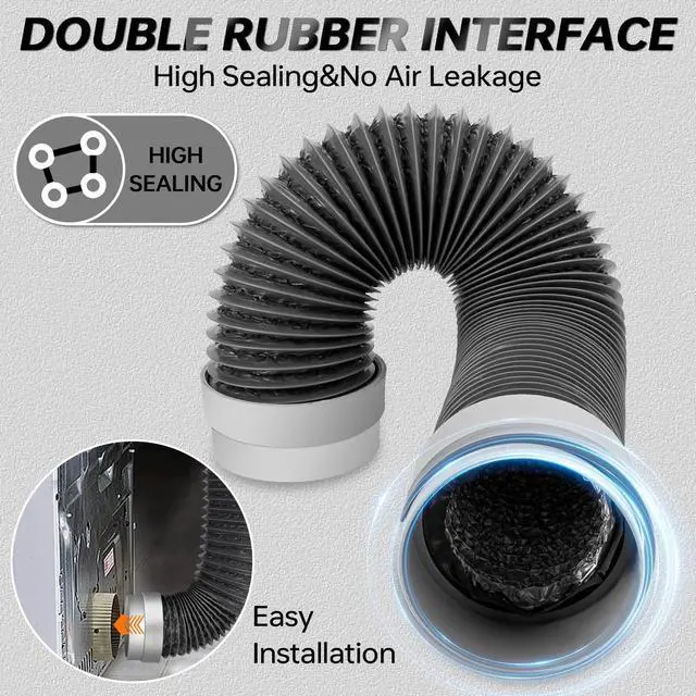 Alt view image 3 of 7 - 5FT Dryer Vent Hose 4 Inch, Heavy Duty Flexible Aluminum Duct | Rubber Seal Connectors, Easy Install, 6-Layer Aluminum, Heat Resistant Exhaust Hose for Tight Spaces, Vent Kit & 2 Clamps