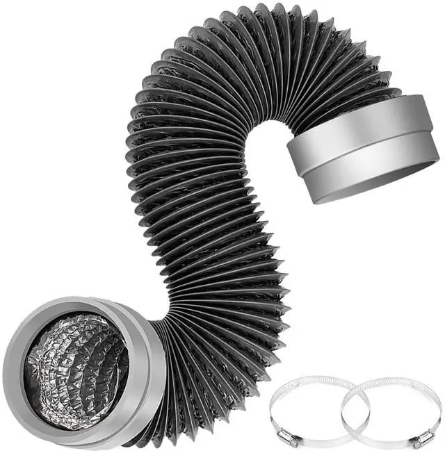 Main image of 5FT Dryer Vent Hose 4 Inch, Heavy Duty Flexible Aluminum Duct | Rubber Seal Connectors, Easy Install, 6-Layer Aluminum, Heat Resistant Exhaust Hose for Tight Spaces, Vent Kit & 2 Clamps