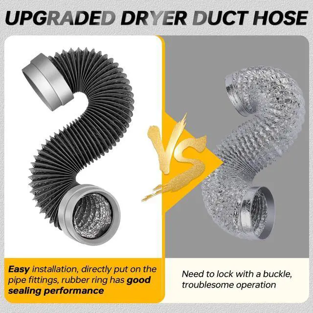 Alt view image 4 of 7 - 5FT Dryer Vent Hose 4 Inch, Heavy Duty Flexible Aluminum Duct | Rubber Seal Connectors, Easy Install, 6-Layer Aluminum, Heat Resistant Exhaust Hose for Tight Spaces, Vent Kit & 2 Clamps