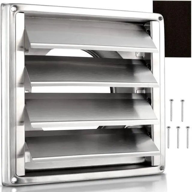 Main image of 5" Louvered Dryer Air Vent Cap for Exterior Wall, Stainless Steel | Weather & UV-Resistant with 4 Screws Rubber Gasket, Metal External Wall Air Vent for Dryer Vents Kitchen Stove Vent AC Vent