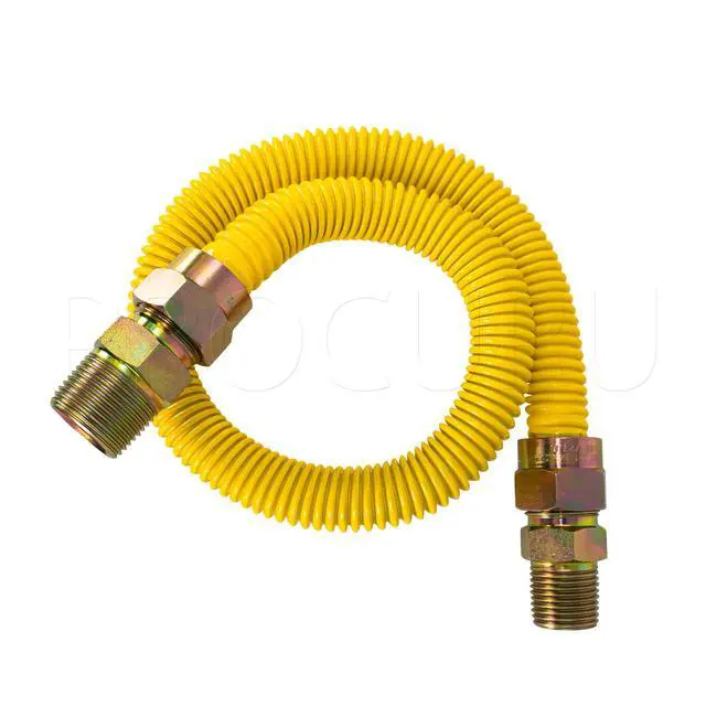 Alt view image 3 of 5 - 5/8" OD x 18" (1.5Ft) Flexible Gas Connector Kit for Stove Range, Furnace, WeatherProof Stainless Steel Tubing with SafeGuard Yellow-Coating (Green-A1 Series)