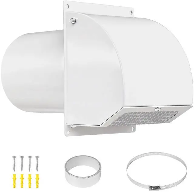 Main image of 8 Inch Hooded Wall Vent Cover with Screen and Damper, White | Heavy-duty 14GA/2MM Steel Vent Covers for Wall, Vent Cover for Dryer Ventilation and Outdoor Air Exhaust