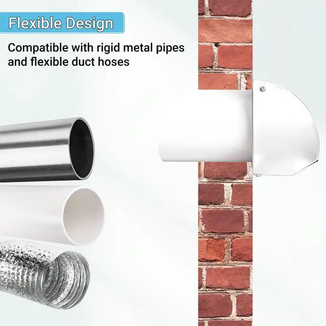 Alt view image 5 of 7 - 8 Inch Hooded Wall Vent Cover with Screen and Damper, White | Heavy-duty 14GA/2MM Steel Vent Covers for Wall, Vent Cover for Dryer Ventilation and Outdoor Air Exhaust