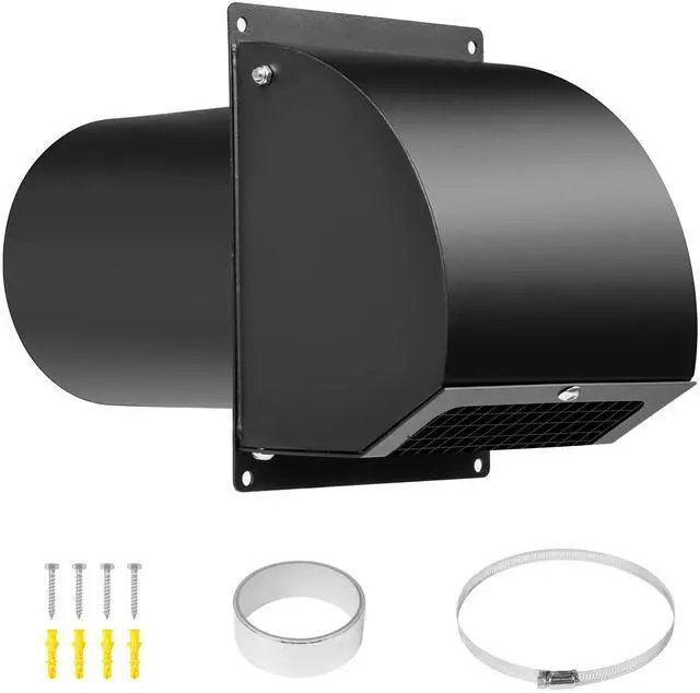 Main image of 8 Inch Hooded Wall Vent Cover with Screen and Damper, Black | Heavy-duty 14GA/2MM Steel Vent Covers for Wall, Vent Cover for Dryer Ventilation and Outdoor Air Exhaust