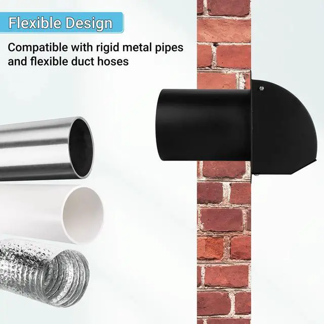 Alt view image 5 of 7 - 8 Inch Hooded Wall Vent Cover with Screen and Damper, Black | Heavy-duty 14GA/2MM Steel Vent Covers for Wall, Vent Cover for Dryer Ventilation and Outdoor Air Exhaust