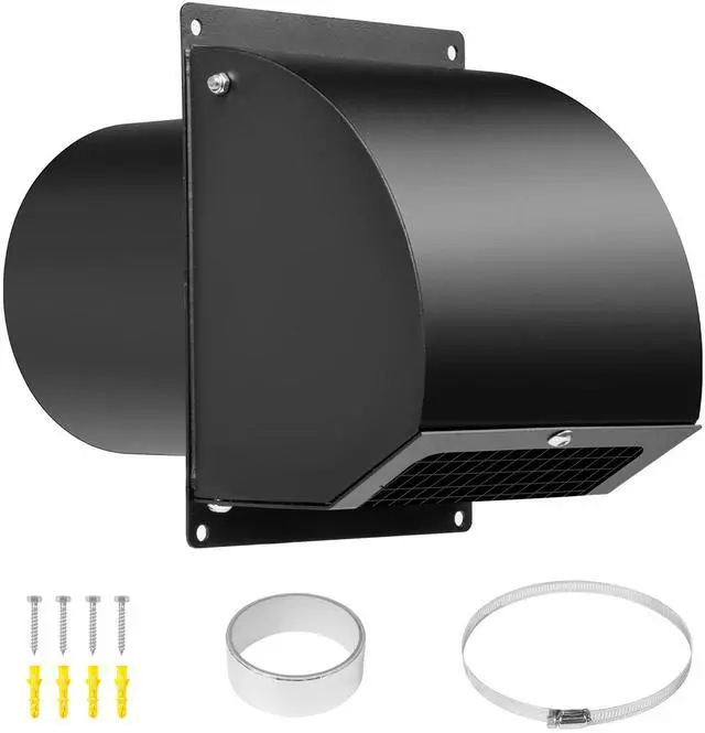 Main image of 10 Inch Hooded Wall Vent Cover with Screen and Damper, Black | Heavy-duty 14GA/2MM Steel Vent Covers for Wall, Vent Cover for Dryer Ventilation and Outdoor Air Exhaust