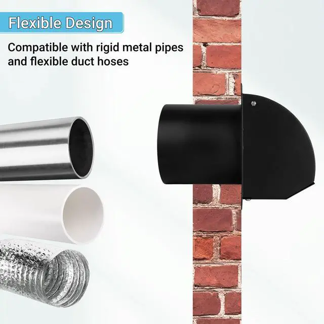 Alt view image 5 of 7 - 10 Inch Hooded Wall Vent Cover with Screen and Damper, Black | Heavy-duty 14GA/2MM Steel Vent Covers for Wall, Vent Cover for Dryer Ventilation and Outdoor Air Exhaust