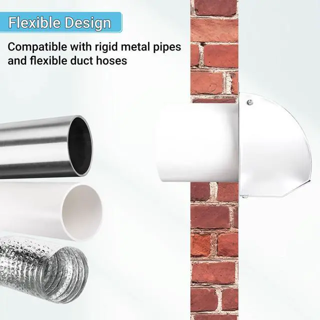 Alt view image 5 of 7 - 10 Inch Hooded Wall Vent Cover with Screen and Damper, White | Heavy-duty 14GA/2MM Steel Vent Covers for Wall, Vent Cover for Dryer Ventilation and Outdoor Air Exhaust