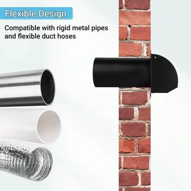 Alt view image 5 of 7 - 4 Inch Dryer Vent with Screen and Damper, Black | Heavy-duty 14GA/2MM Steel Dryer Vent Cover, Dryer Vent Cover Outside for Dryer Ventilation and Outdoor Air Exhaust