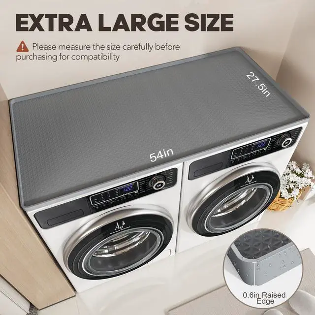 Alt view image 2 of 7 - Washer Dryer Countertop, 54" x 27.5" Large Washer and Dryer Covers for The Top, Non-Slip Waterproof Silicone Dryer Top Protector Mat, Washer Dryer Topper for Laundry Room Kitchen HomeGray