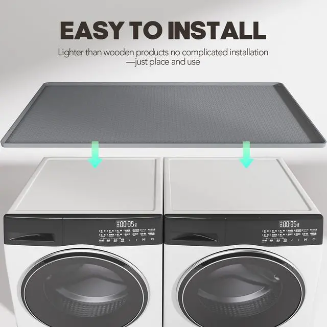 Alt view image 5 of 7 - Washer Dryer Countertop, 54" x 27.5" Large Washer and Dryer Covers for The Top, Non-Slip Waterproof Silicone Dryer Top Protector Mat, Washer Dryer Topper for Laundry Room Kitchen HomeGray