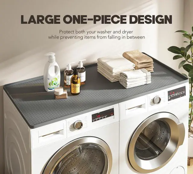 Alt view image 3 of 7 - Washer Dryer Countertop, 54" x 27.5" Large Washer and Dryer Covers for The Top, Non-Slip Waterproof Silicone Dryer Top Protector Mat, Washer Dryer Topper for Laundry Room Kitchen HomeGray