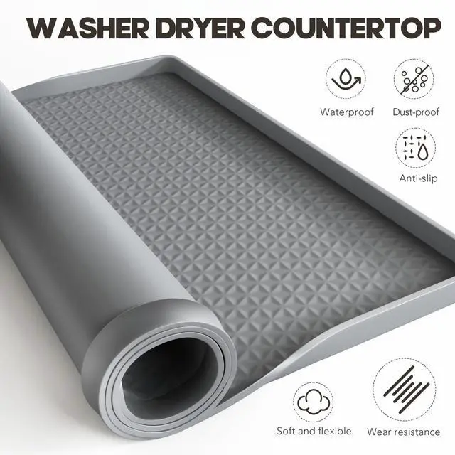 Alt view image 6 of 7 - Washer Dryer Countertop, 54" x 27.5" Large Washer and Dryer Covers for The Top, Non-Slip Waterproof Silicone Dryer Top Protector Mat, Washer Dryer Topper for Laundry Room Kitchen HomeGray