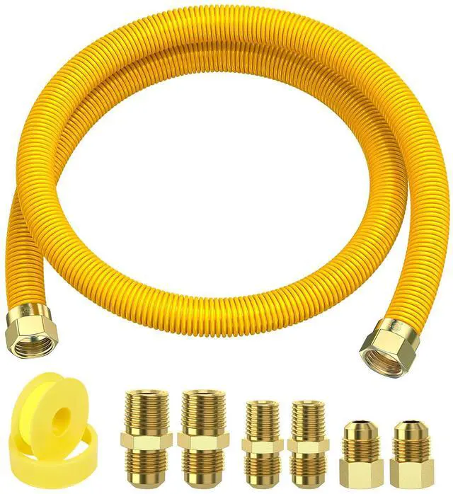 Main image of 48" Flex Gas Line, Gas Dryer Connector Kit, Stove/Water Heater/Dryer Gas Line with Connectors 1/2" MIP 1/2"FIP 3/4"MIP, 5/8 in.OD(1/2 in. IDCoated Corrugated Stainless Steel Tubing 15/16-16"UN Nut