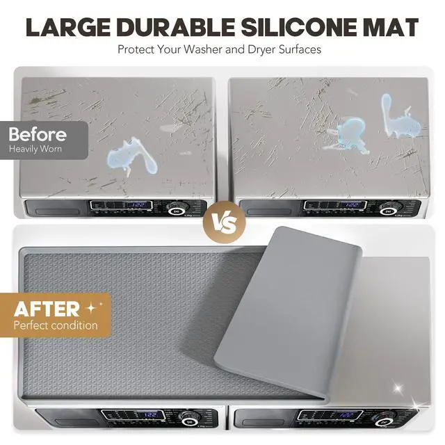 Alt view image 4 of 7 - Washer Dryer Countertop, 54" x 27.5" Large Washer and Dryer Covers for The Top, Non-Slip Waterproof Silicone Dryer Top Protector Mat, Washer Dryer Topper for Laundry Room Kitchen HomeGray