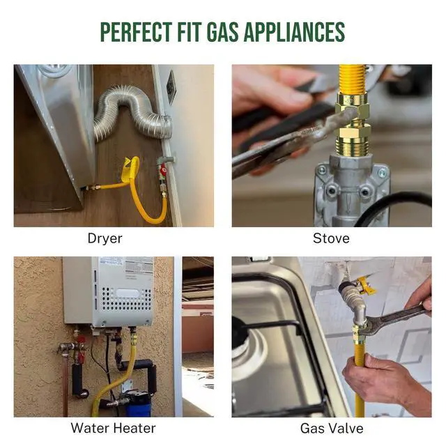 Alt view image 6 of 7 - 48" Flex Gas Line, Gas Dryer Connector Kit, Stove/Water Heater/Dryer Gas Line with Connectors 1/2" MIP 1/2"FIP 3/4"MIP, 5/8 in.OD(1/2 in. IDCoated Corrugated Stainless Steel Tubing 15/16-16"UN Nut