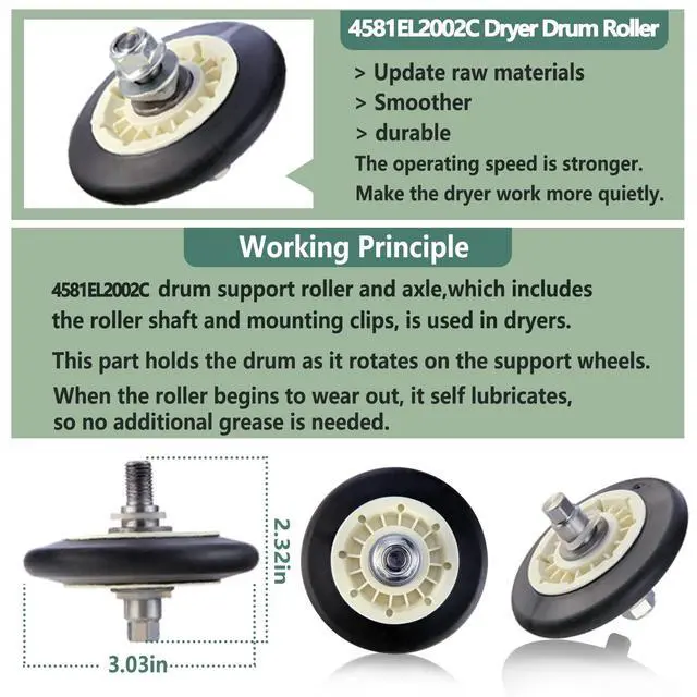 Alt view image 3 of 6 - Upgraded Dryer Repair Kit Compatible with LG Kenmore Dryers | Includes 4581EL2002C Dryer Drum Roller 4400EL2001A Dryer Belt 4561EL3002A Idler Pulley and Spring (4 Roller White Spacer)