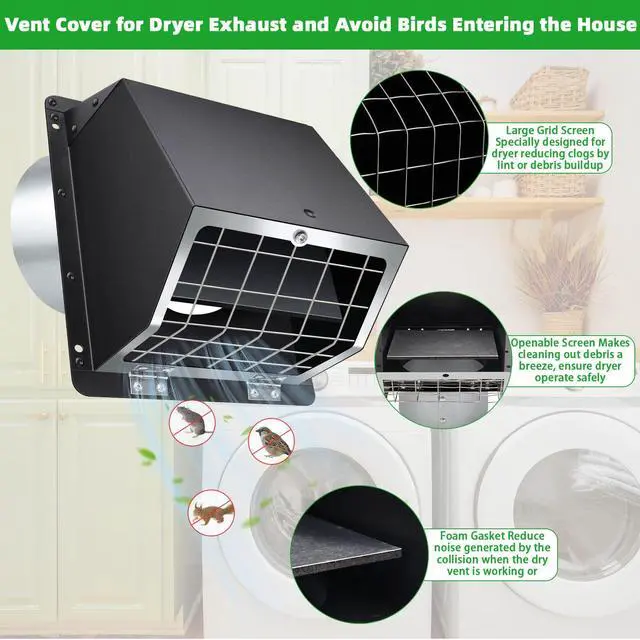 Alt view image 3 of 7 - 3 Inch Dryer Vent Cover Outside w/Mesh&Damper,Wall Vent Exhaust Vent Cover | Exterior Metal Dryer Vent Hood Wall Mount Extractor Vent,Outdoor Dryer Vent Cover for House Bathroom Laundry AC Air Vents
