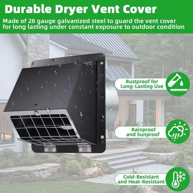 Alt view image 5 of 7 - 3 Inch Dryer Vent Cover Outside w/Mesh&Damper,Wall Vent Exhaust Vent Cover | Exterior Metal Dryer Vent Hood Wall Mount Extractor Vent,Outdoor Dryer Vent Cover for House Bathroom Laundry AC Air Vents