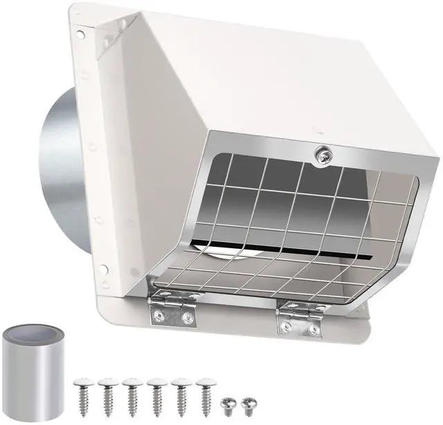 Main image of 3 Inch Dryer Vent Cover Outside,Metal Exterior Vent Cover with Screen and Damper,Outdoor Dryer Vent Hood Outlet Exhaust Vent Cover Air Wall Vent Cover for House Laundry Dryer Range Hood AC-White