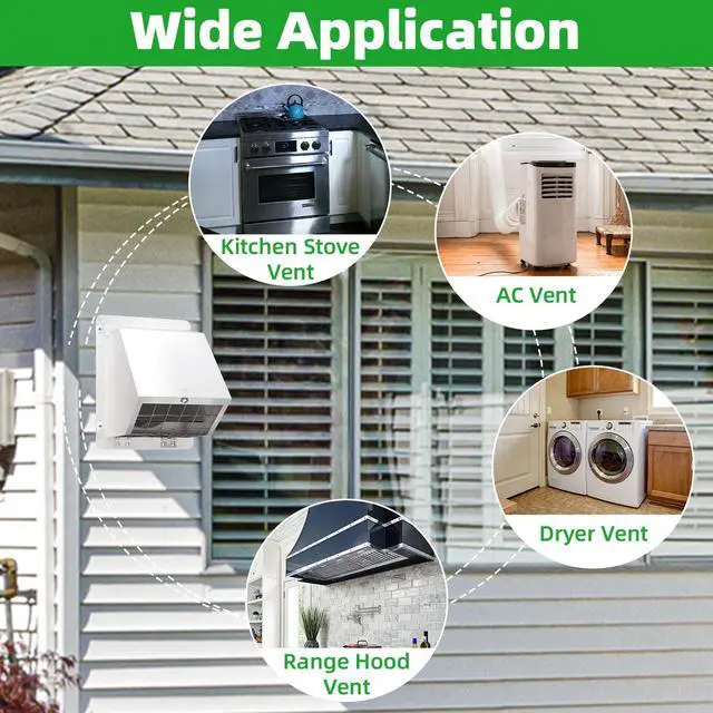 Alt view image 7 of 7 - 3 Inch Dryer Vent Cover Outside,Metal Exterior Vent Cover with Screen and Damper,Outdoor Dryer Vent Hood Outlet Exhaust Vent Cover Air Wall Vent Cover for House Laundry Dryer Range Hood AC-White
