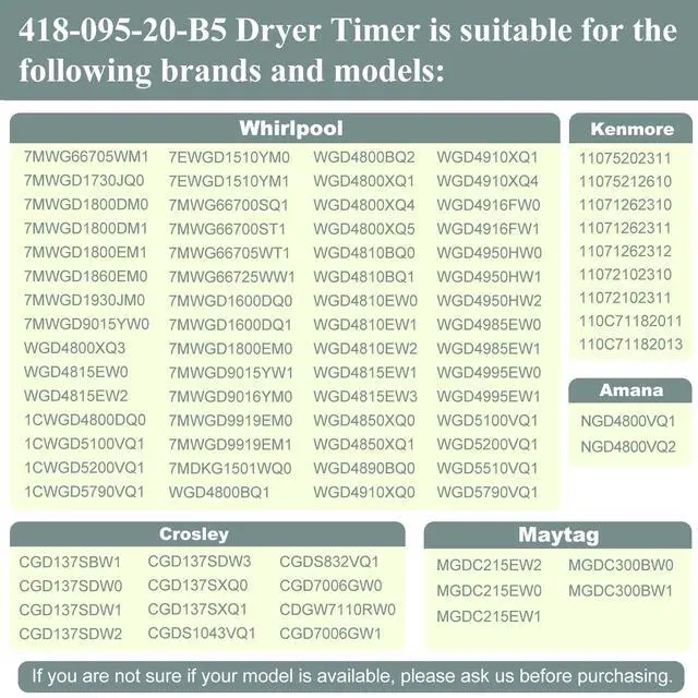 Alt view image 4 of 7 - Upgraded W10185981 Dryer Timer Compatible with Whirlpool 7MWGD1730JQ0, 7MWG66705WM1, 7MWGD1930JM0 Timer, Maytag MGDC215EW2, Crosley, Kenmore, Dryer etc, Replacement for 418-095-20-B5, WPW10185981